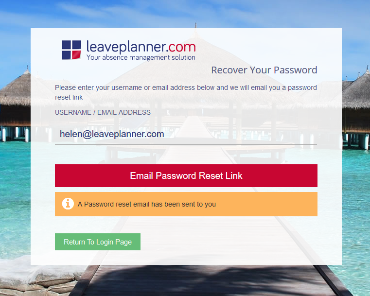 How to reset your LeavePlanner password