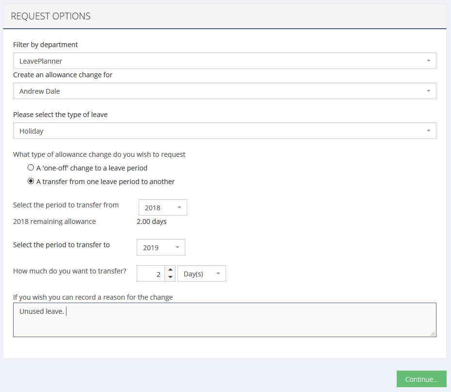 Image of Allowance Change Request feature.